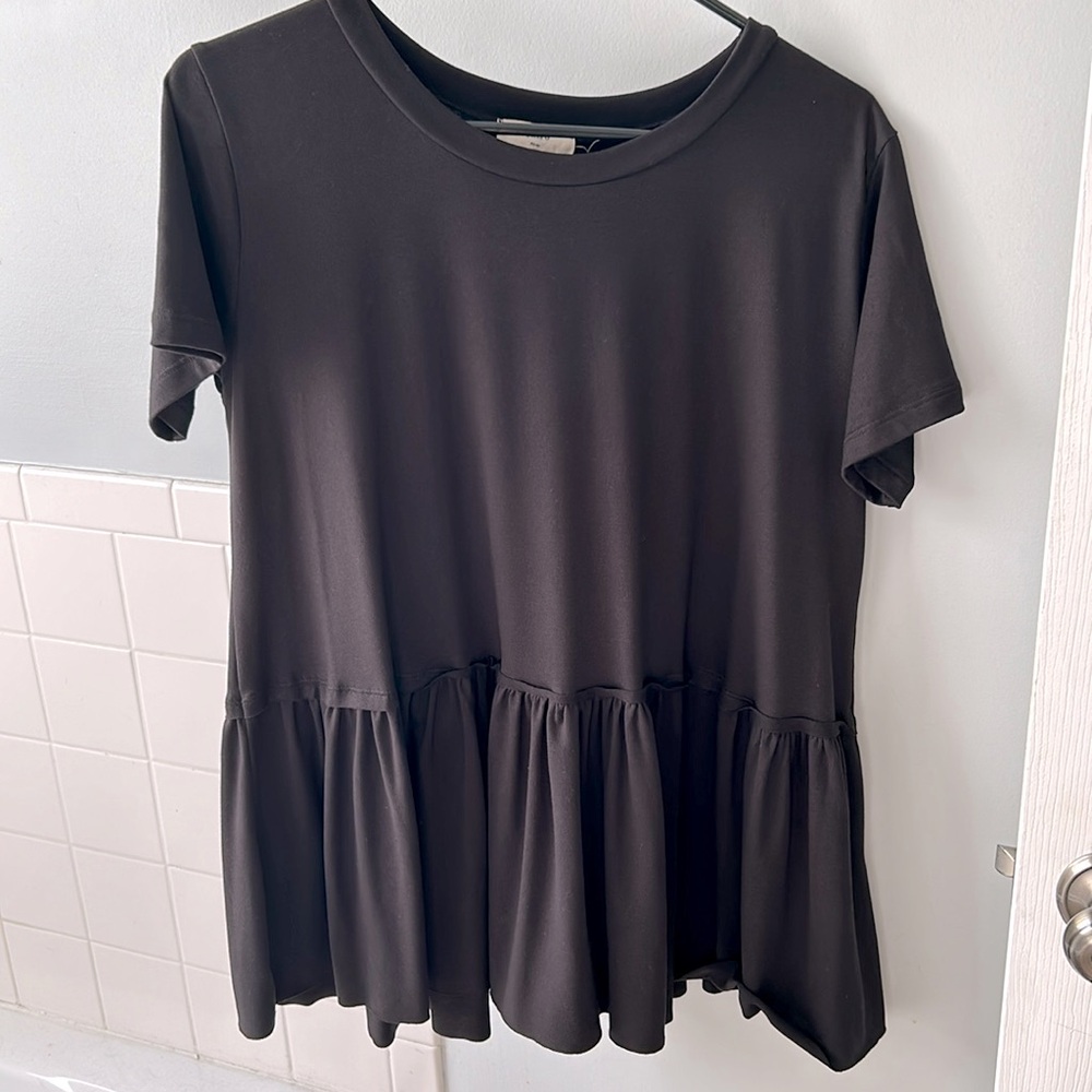 Black peplum style short sleeve shirt- size small